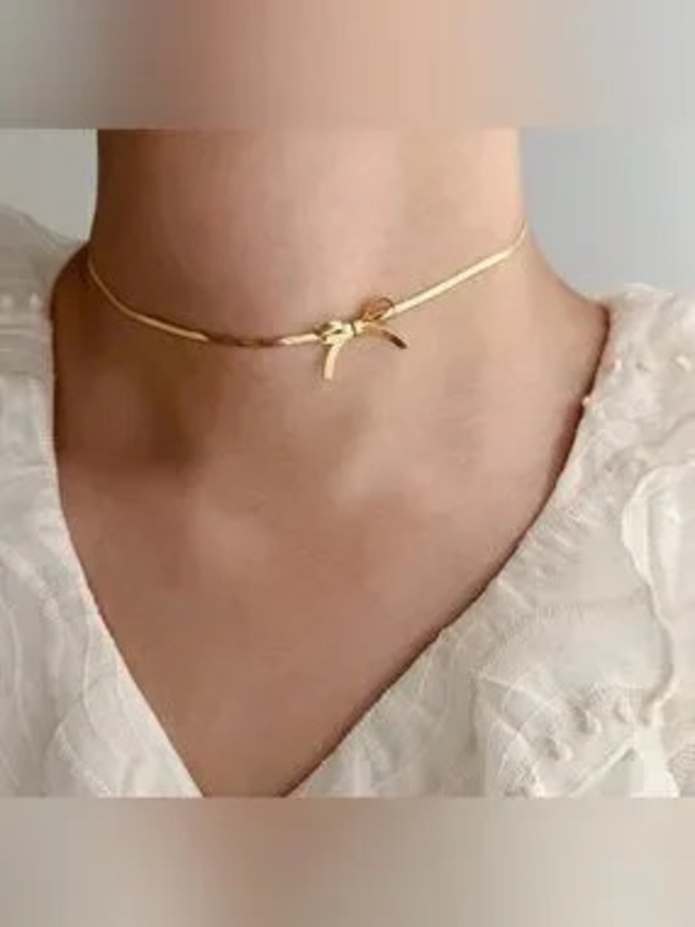 Gold Plated Stainless Steel Bow Knot Choker Necklace - Adjustable